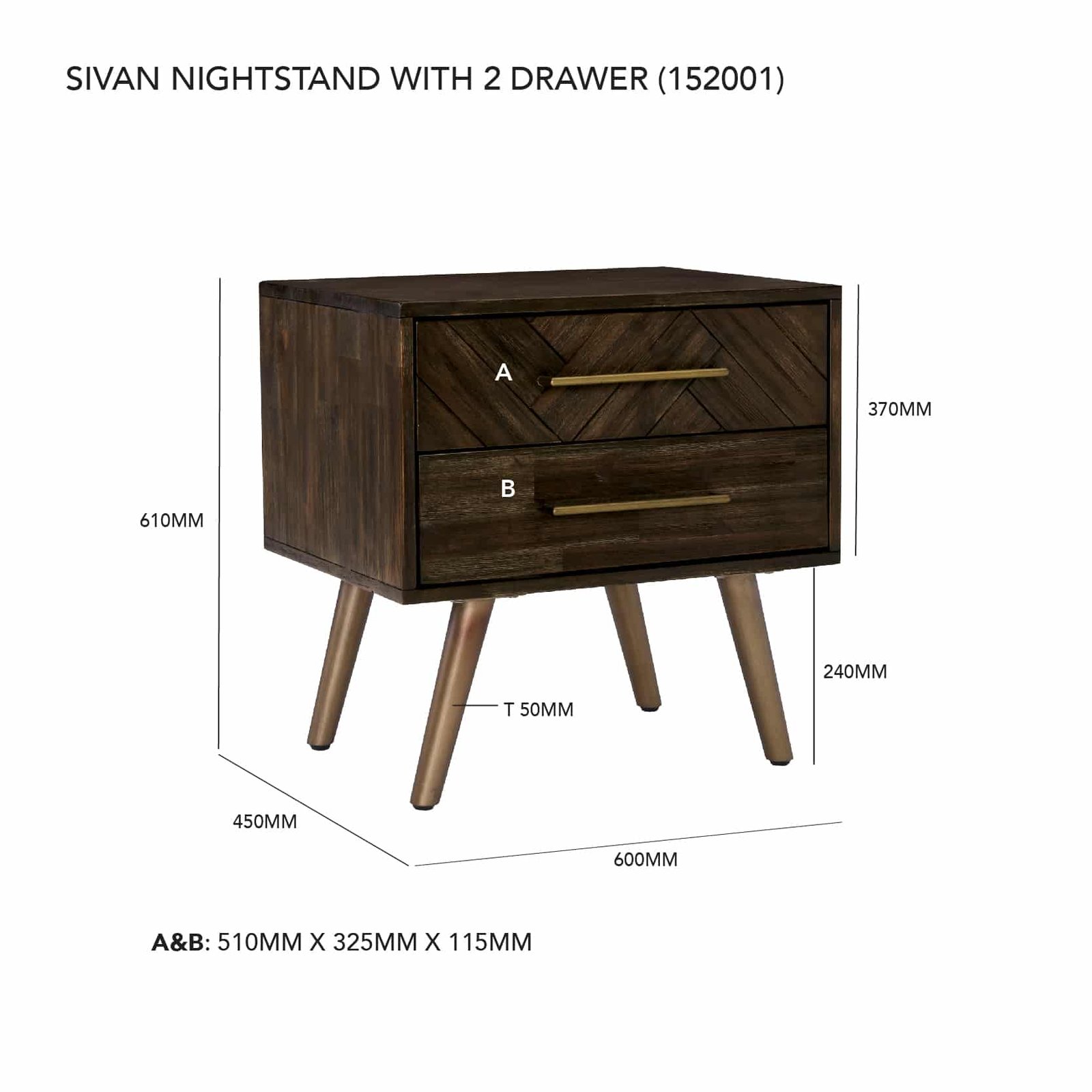 SIVAN BEDSIDE TABLE WITH 2 DRAWER 822/1809 - Image 2