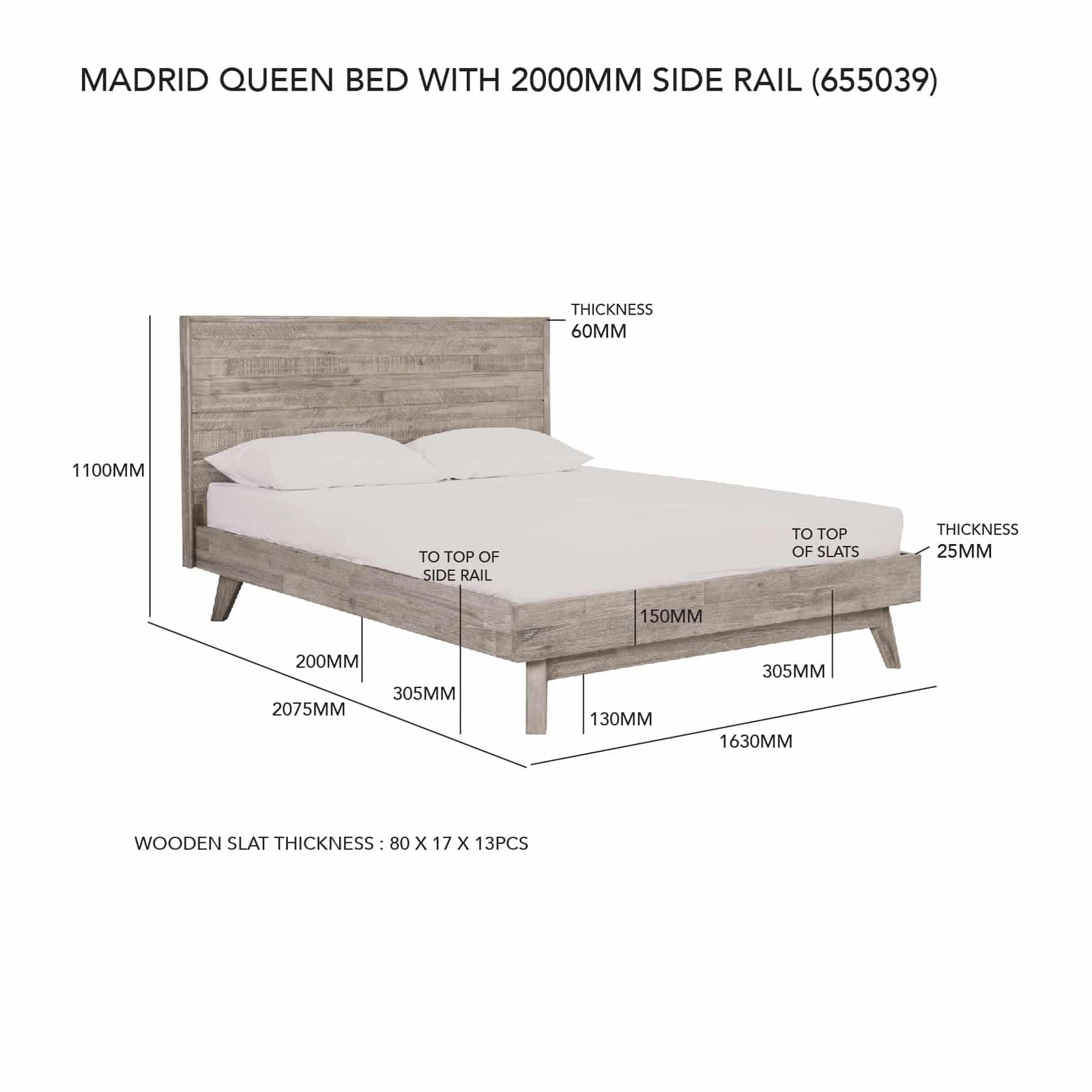 MADRID QUEEN BED WITH 2000MM SIDE RAIL WITH BOX BED FRAME 1808 (#) - Image 2